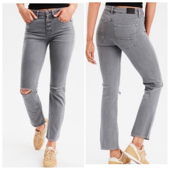 A. Eagle High Rise Crop Flare Jeans in Smoked Gray Size 2 Short (Petite) - Picture 2 of 15